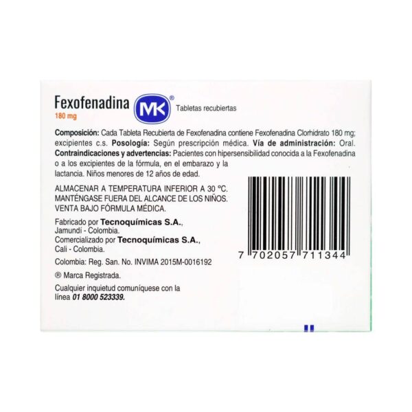 Fexofenadina 180 Mg 10 Tabletas Mk - Imagen 2
