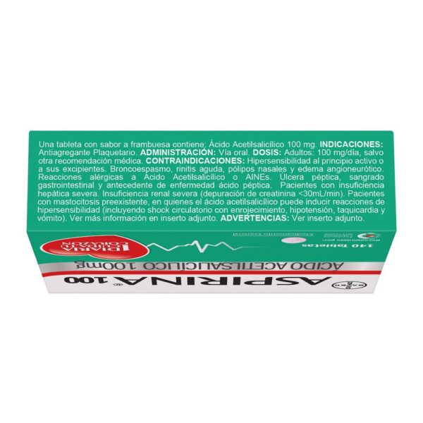 Aspirina 100 Mg 140 Tab AnaLGésico Y Cardioprotector - Imagen 2