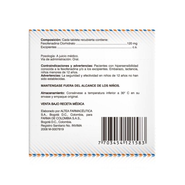 Rinolast 120 Mg 10 Tabletas Fexofenadina - Imagen 3