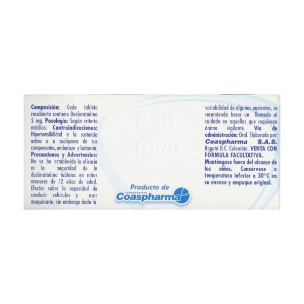 Desloratadina 5 Mg 10 Tabletas Coaspharma - Imagen 2