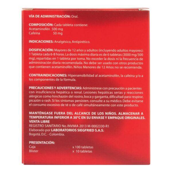 Adorem Plus Acetaminofén+cafeina 100 Tabletas - Imagen 2
