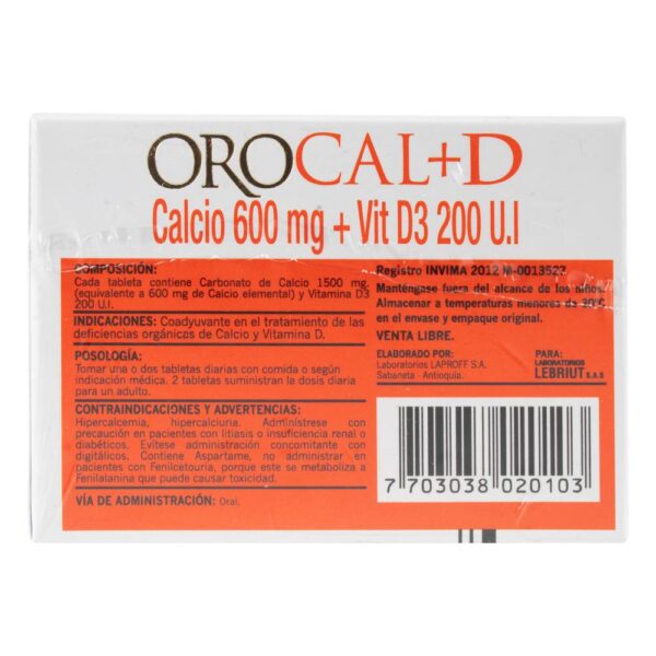 Orocal D Calcio Vitamina D Huesos 30 Tabletas - Imagen 3