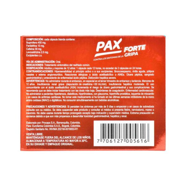 Pax Forte 400 Mg 10 Capsulas - Imagen 3