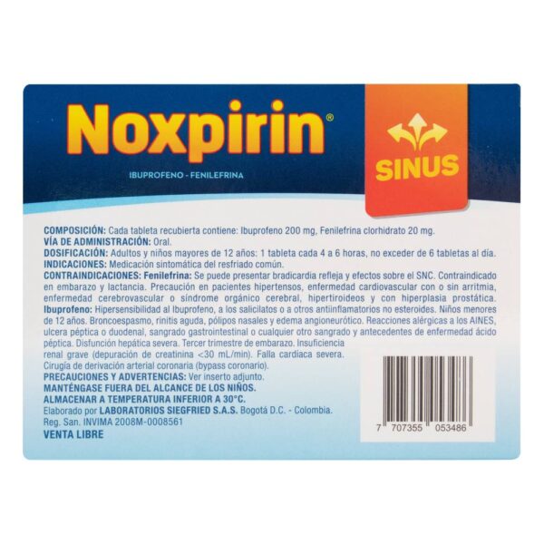 Noxpirin Sinus 12 Tabletas - Imagen 3