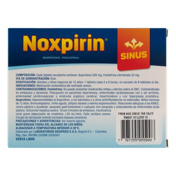 Noxpirin Sinus 12 Tabletasas Pag 10 Lle - Imagen 3