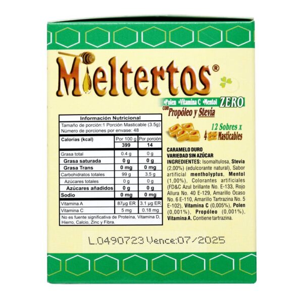 Mieltertos Zero, Pastillas Masticables Sin Azúcar, 12 Sobres - Imagen 3