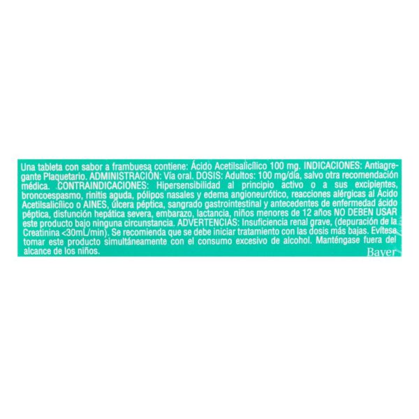 Aspirina 100 mg 140 Tabletas 4 Cajas Salud Cardiovascular - Imagen 3