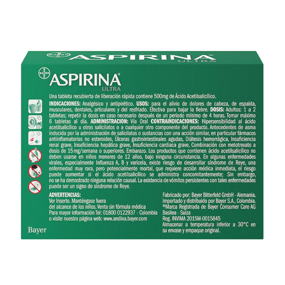 Aspirina Acido Acetilsalicílico 500 Mg Tabletas - Imagen 3