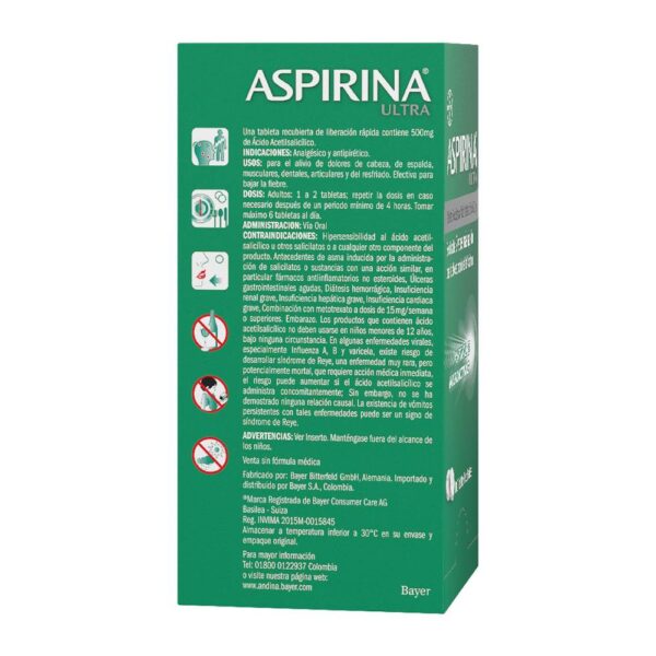 Aspirina Ultra 500 Mg 100 Tabletas - Imagen 3