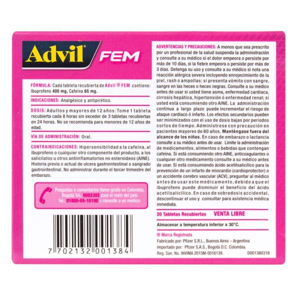 Advil Fem 20 Cápsulas Blandas - Imagen 3