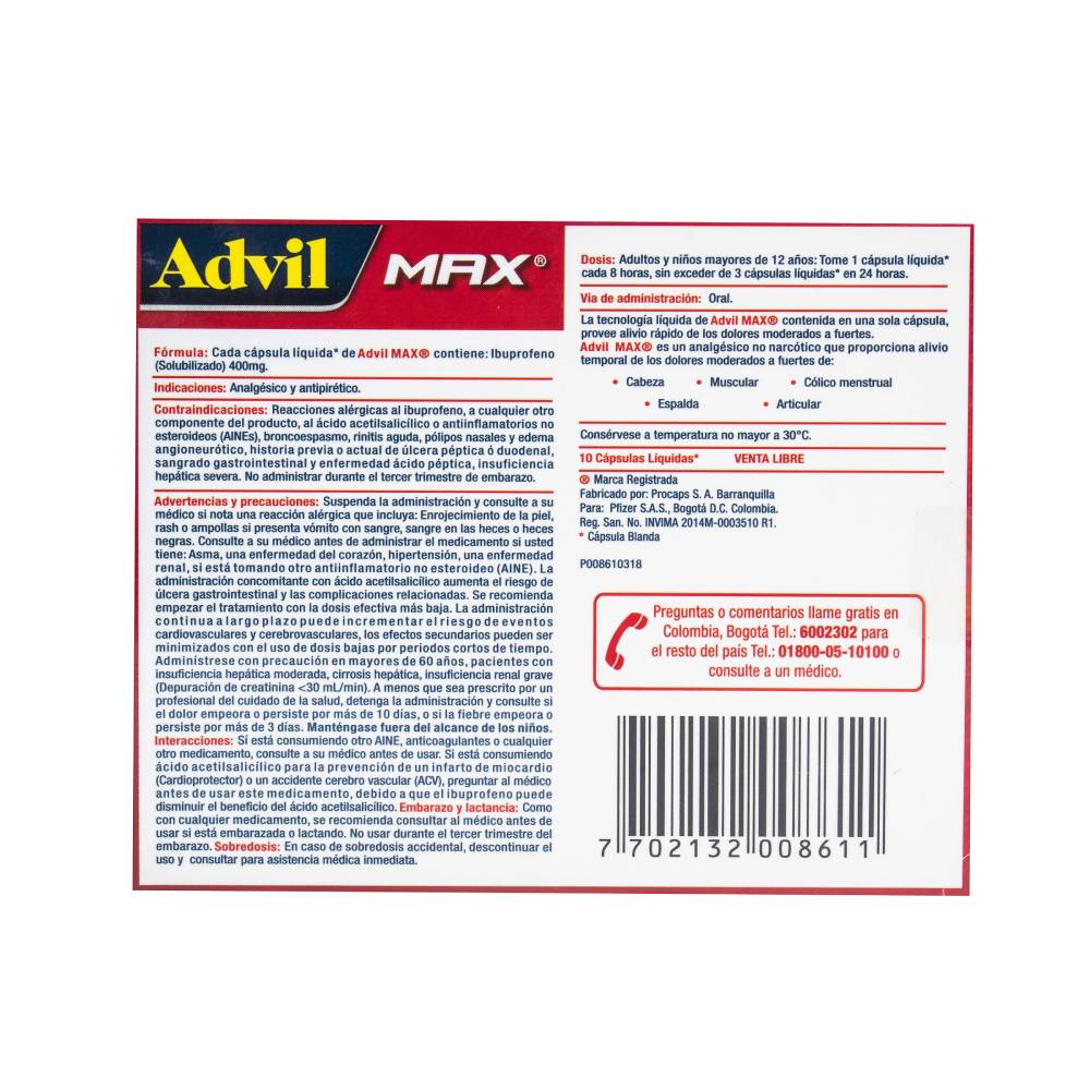 Advil Max 10 Cápsulas Blandas Dolor Severo - Imagen 3