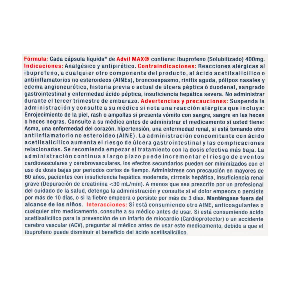 Advil Max 72 Cápsulas Blandas Alivio Rápido del Dolor - Imagen 3