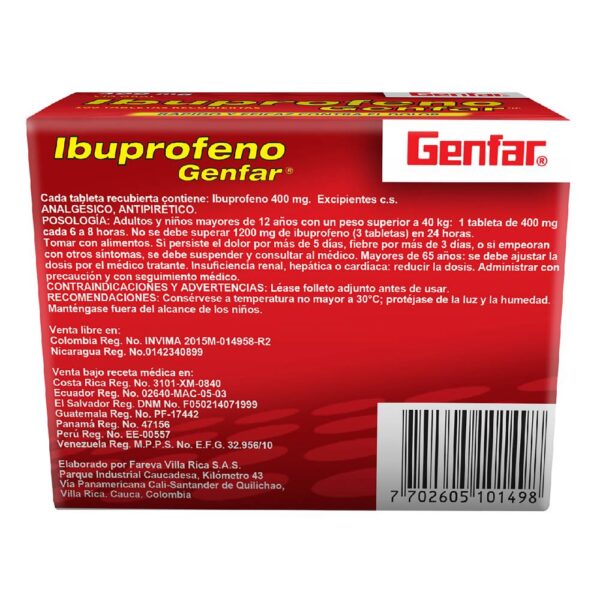 Ibuprofeno Genfar 400 Mg 100 Tabletas - Imagen 3