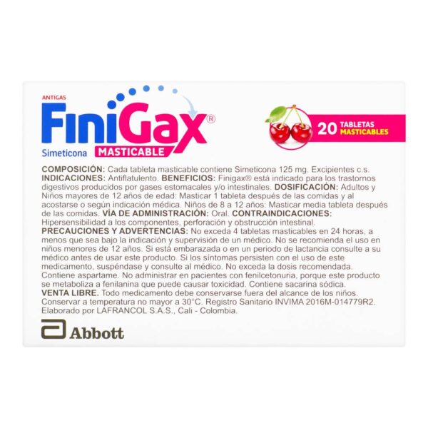 Finigax Simeticona 20 Tabletas Masticables - Imagen 3