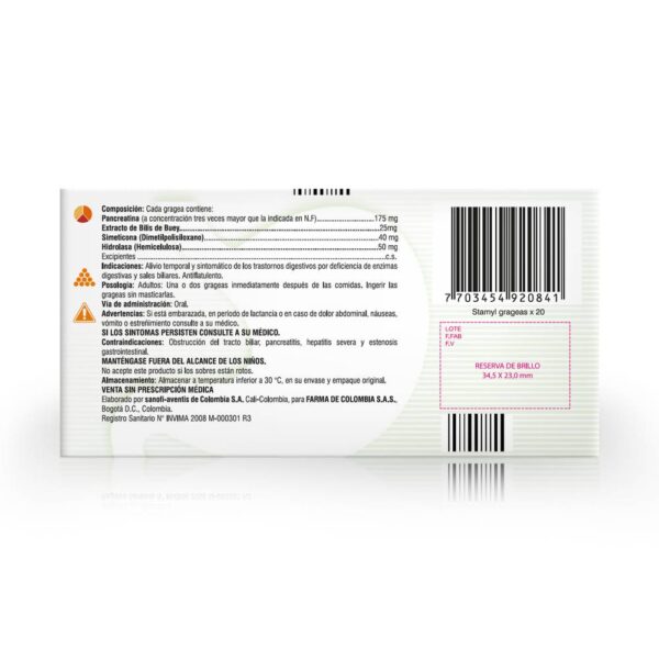 Stamyl 20 Tabletas Para Pesadez Y Gases Intestinales - Imagen 3