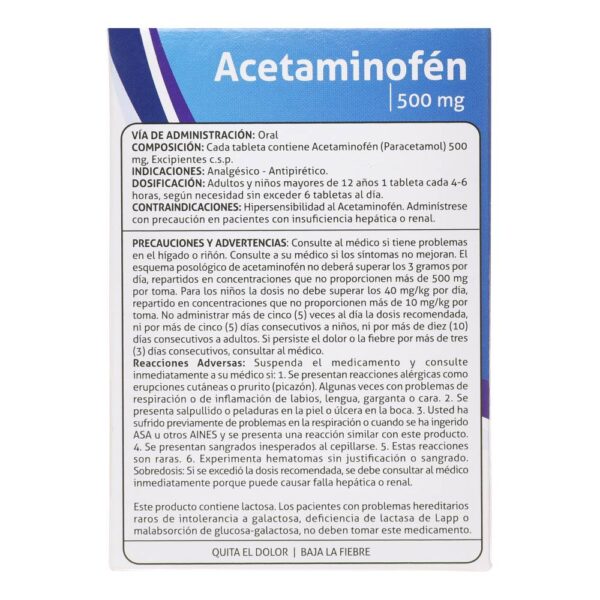 Acetaminofén 500 Mg 100 Tabletas Memphis - Imagen 3