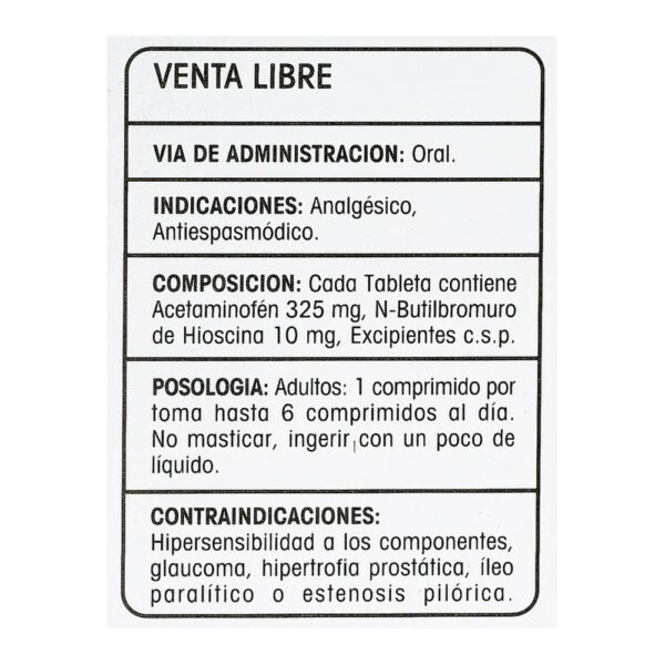 Acetaminofén + Hioscina 20 Tabletas Memphis - Imagen 3