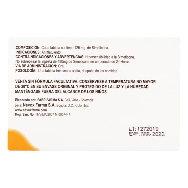 Simeticona 125 Mg 20 Tabletas - Imagen 3