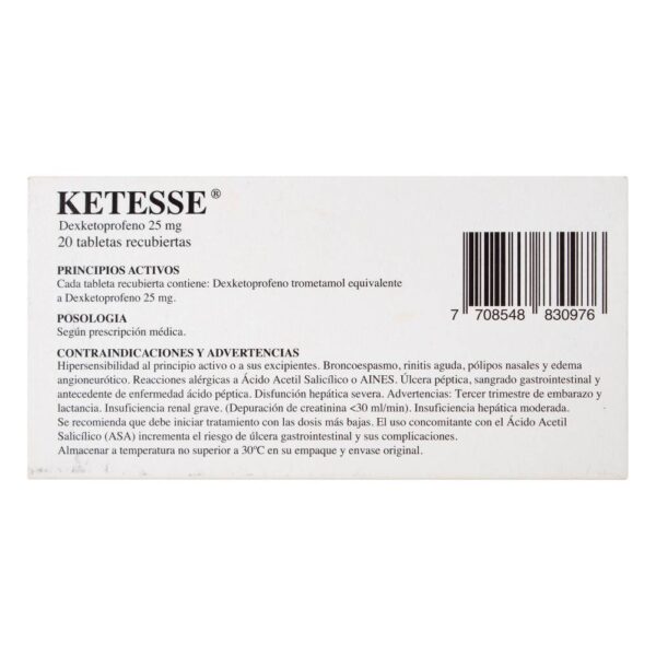 Ketoprofeno Tabletas Ketesse 25 Mg 20 Tabletas - Imagen 3