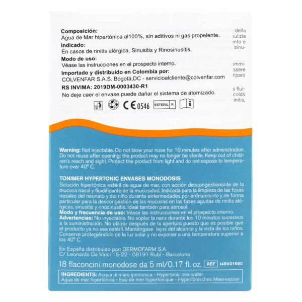 Tonimer Hipertónico 5Ml 18 Unidades Descongestión Nasal - Imagen 3