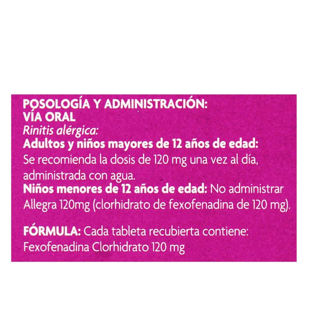 Allegra 120 Mg 10 Tabletas Fexofenadina - Imagen 3