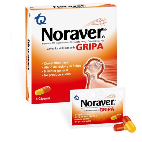 Noraver Gripa 8 Capsulas Alivio De Fiebre Y Congestión