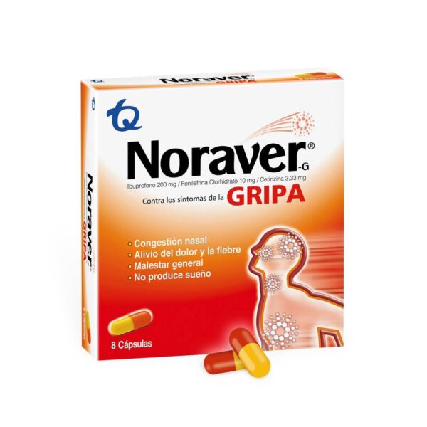 Noraver Gripa 8 Capsulas Alivio De Fiebre Y Congestión - Imagen 2