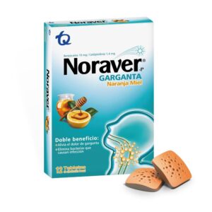 Noraver Naranja Miel 12 Tabletas Alivio Dolor De Garganta