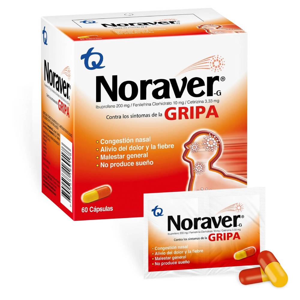 Noraver Gripa 60 Capsulas Alivio De Fiebre Y Congestión