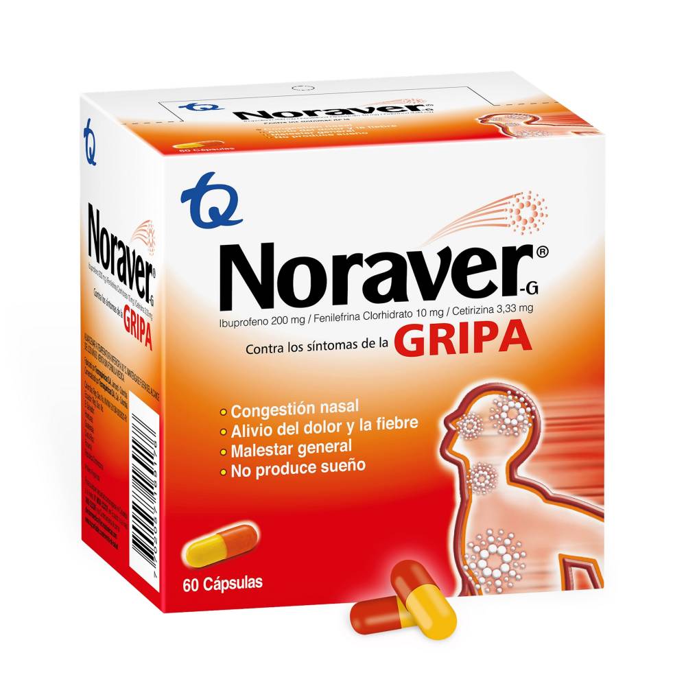 Noraver Gripa 60 Capsulas Alivio De Fiebre Y Congestión - Imagen 2