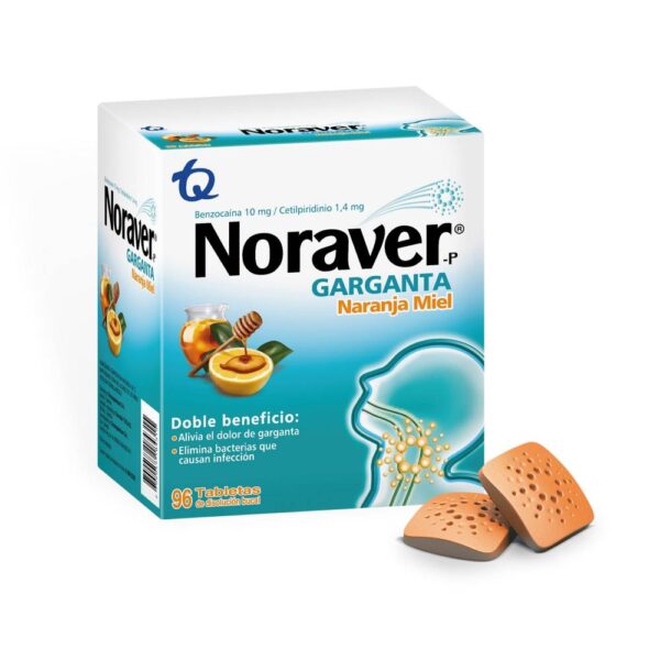 Noraver Naranja Miel 96 Tabletas Alivio Dolor De Garganta