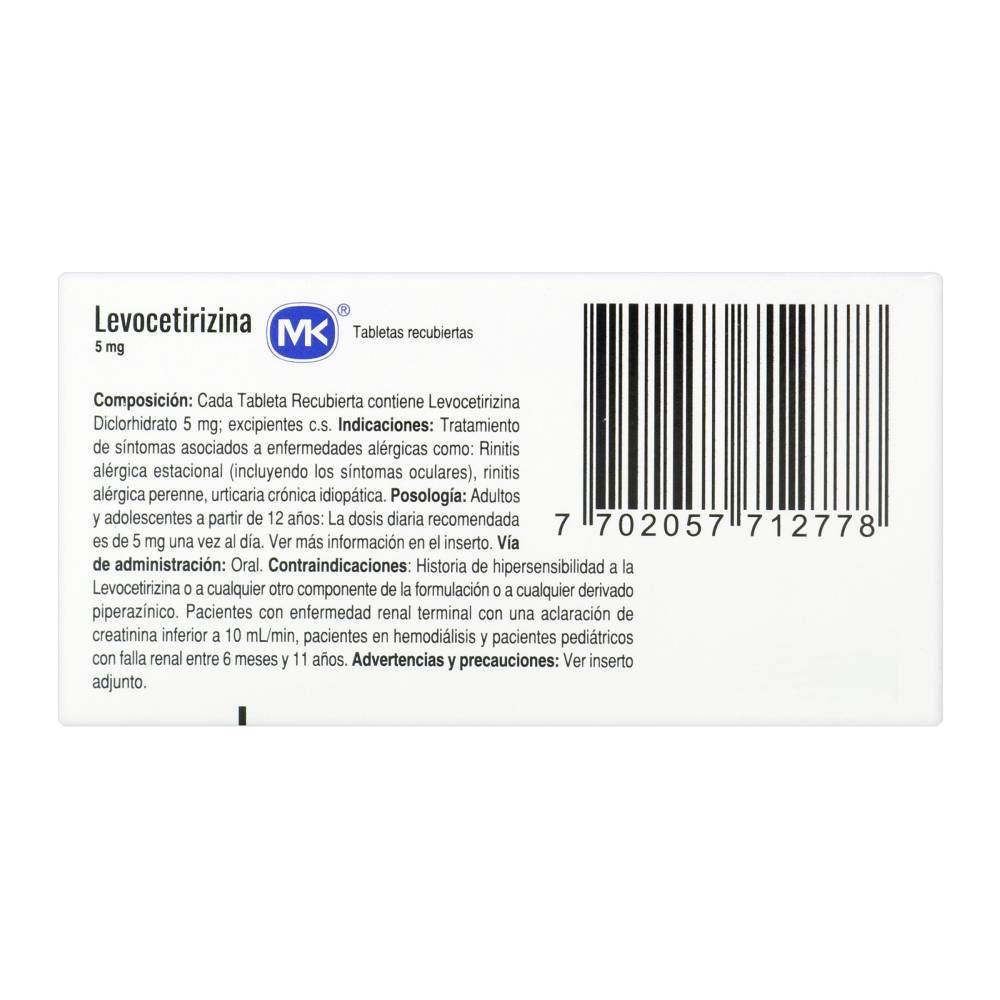 Levocetirizina 5 Mg 10 Tabletas Mk - Imagen 3