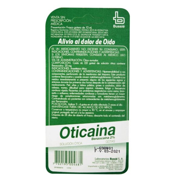Oticaina Gotas 10 Ml Benzocaina - Imagen 3