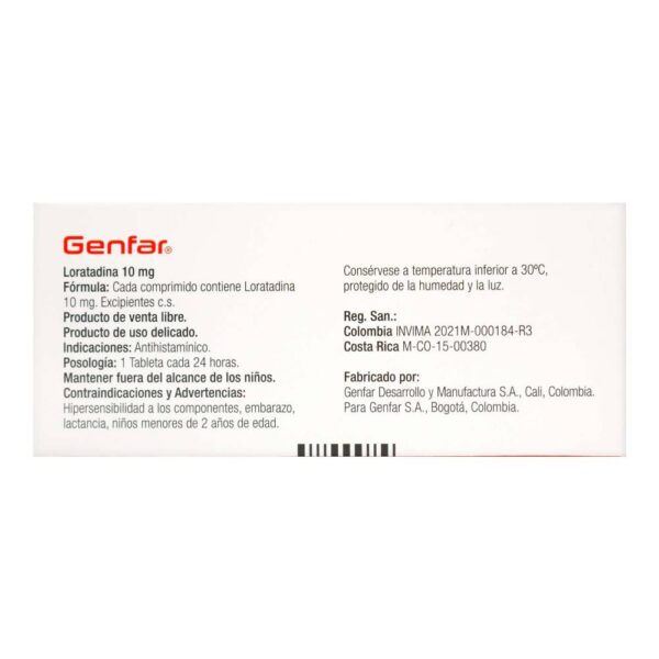 Loratadina 10 Mg 10 Tabletas Genfar - Imagen 2