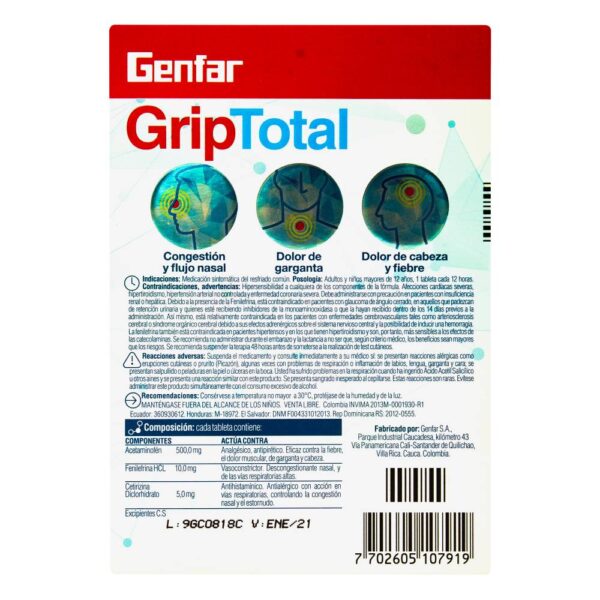 Alivia Los Múltiples Síntomas De La Gripa Griptotal 100 Tab - Imagen 3