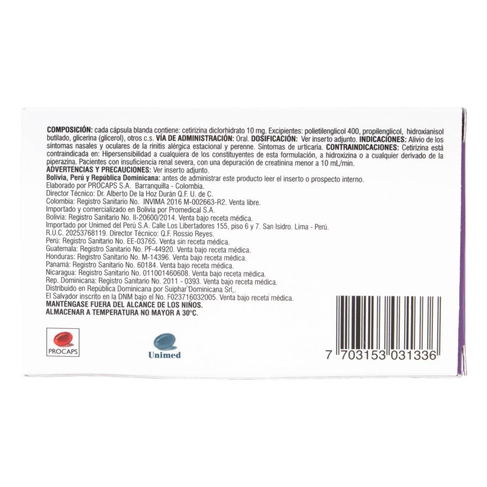 Alercet Alergias 10 Capsulas Blandas - Cetirizina 10 Mg - Imagen 3