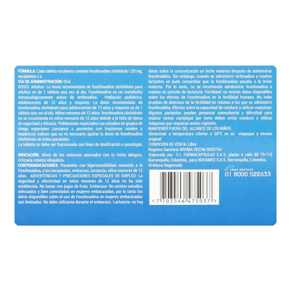Alermed 120mg 10 Tabletas Recubiertas Fexofenadina - Imagen 3