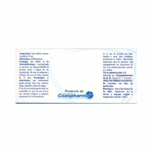 Loratadina 10 Mg 10 Tabletas Coaspharma - Imagen 2