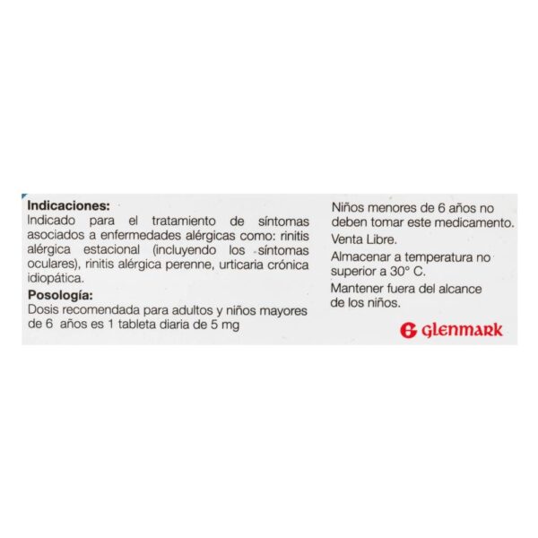 Glencet 5 Mg 30 Tabletas Levocetirizina - Imagen 3