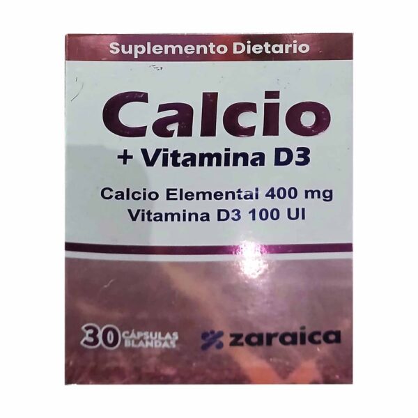 Calcio 400 mg + Vitamina D3 100 Ul 30 Cápsulas