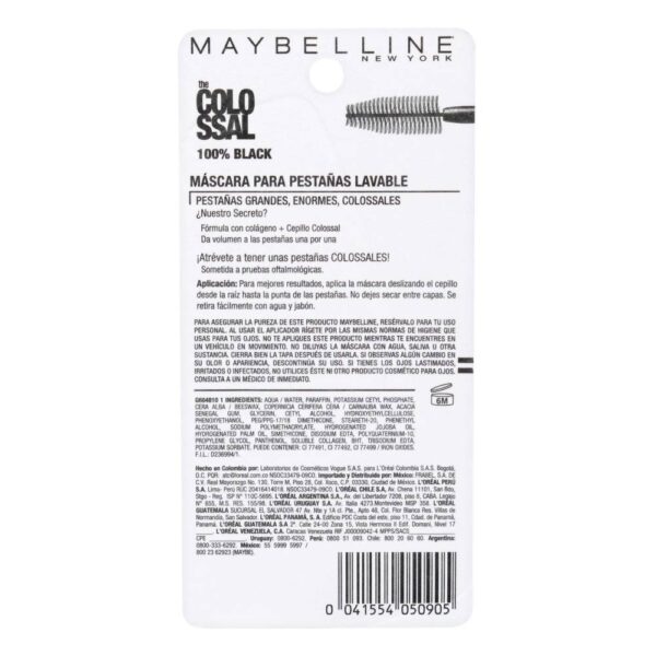 Pestañina Maybelline Colossal Black Lavable - Imagen 2