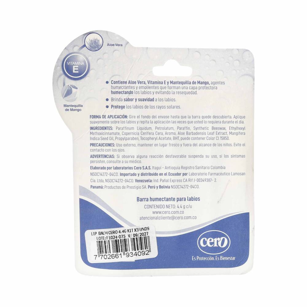 Protector Labial Kit Lip Balm Cero 3 Unidades - Imagen 2