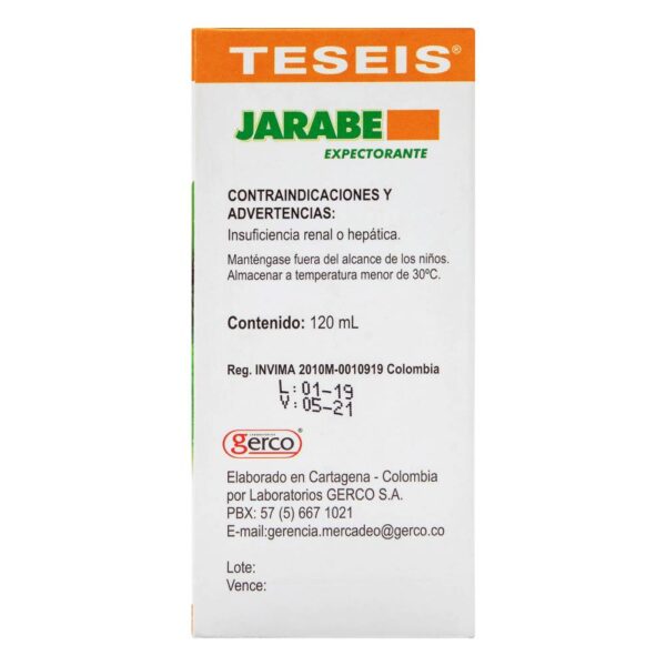 Teseis Jarabe 120 ml Expectorante Para La Tos Con Flema - Imagen 2