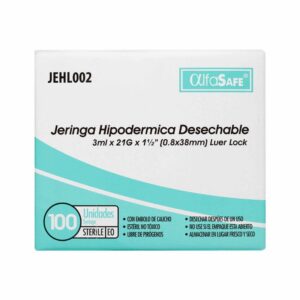 Jeringa AlfaSafe 3 Ml x 21 g X 1  1/2 100 Unidades