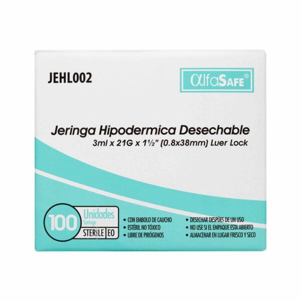 Jeringa AlfaSafe 3 Ml x 21 g X 1  1/2 100 Unidades