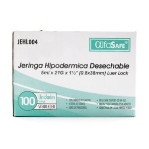 Jeringa AlfaSafe 5 Ml x 21 g X 1  1/2 100 Unidades