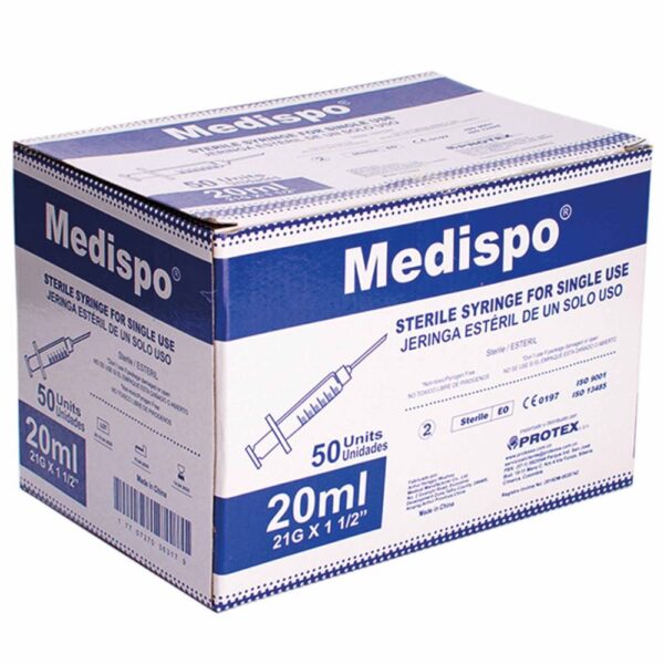 Jeringa Medispo 20 ml 21 G x 1 1/2 50 Unidades