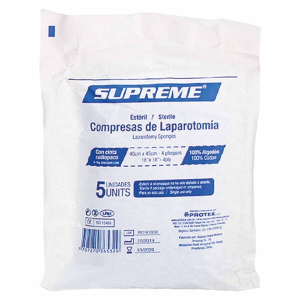 Compresa Laparotomía Estéril Supreme 45 Cm 5 Unidades