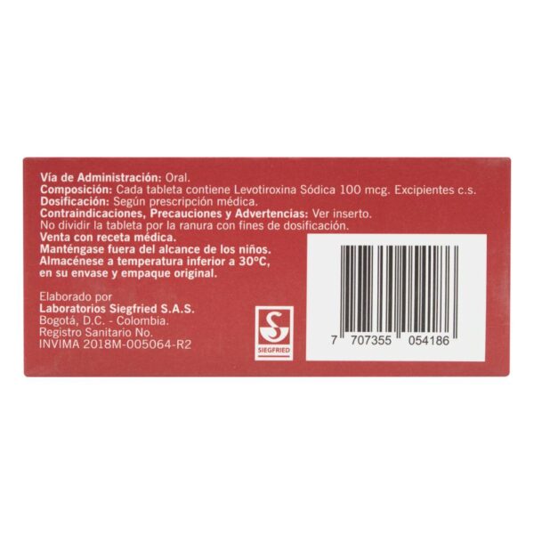 Tiroxin 100 Mcg 50 Tabletas - Imagen 2