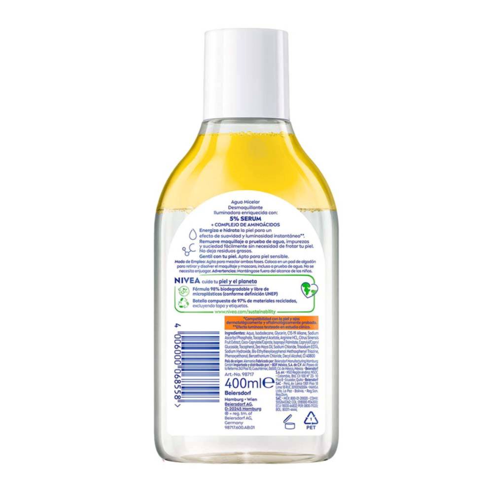 Agua Micelar Nivea Iluminadora + 5% Serum 400 ml - Imagen 2